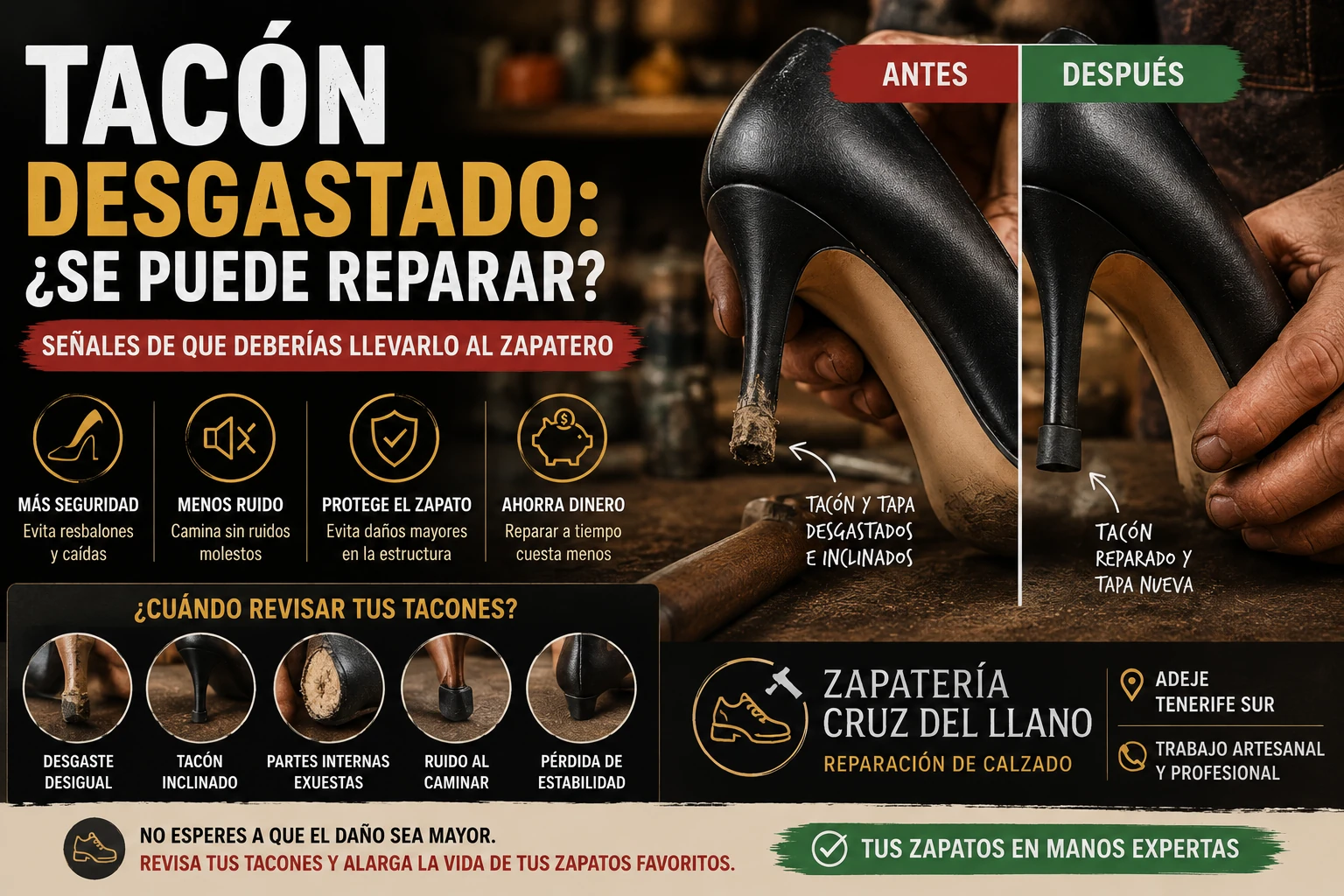 Tacón desgastado: ¿se puede reparar? Señales de que deberías llevarlo al zapatero